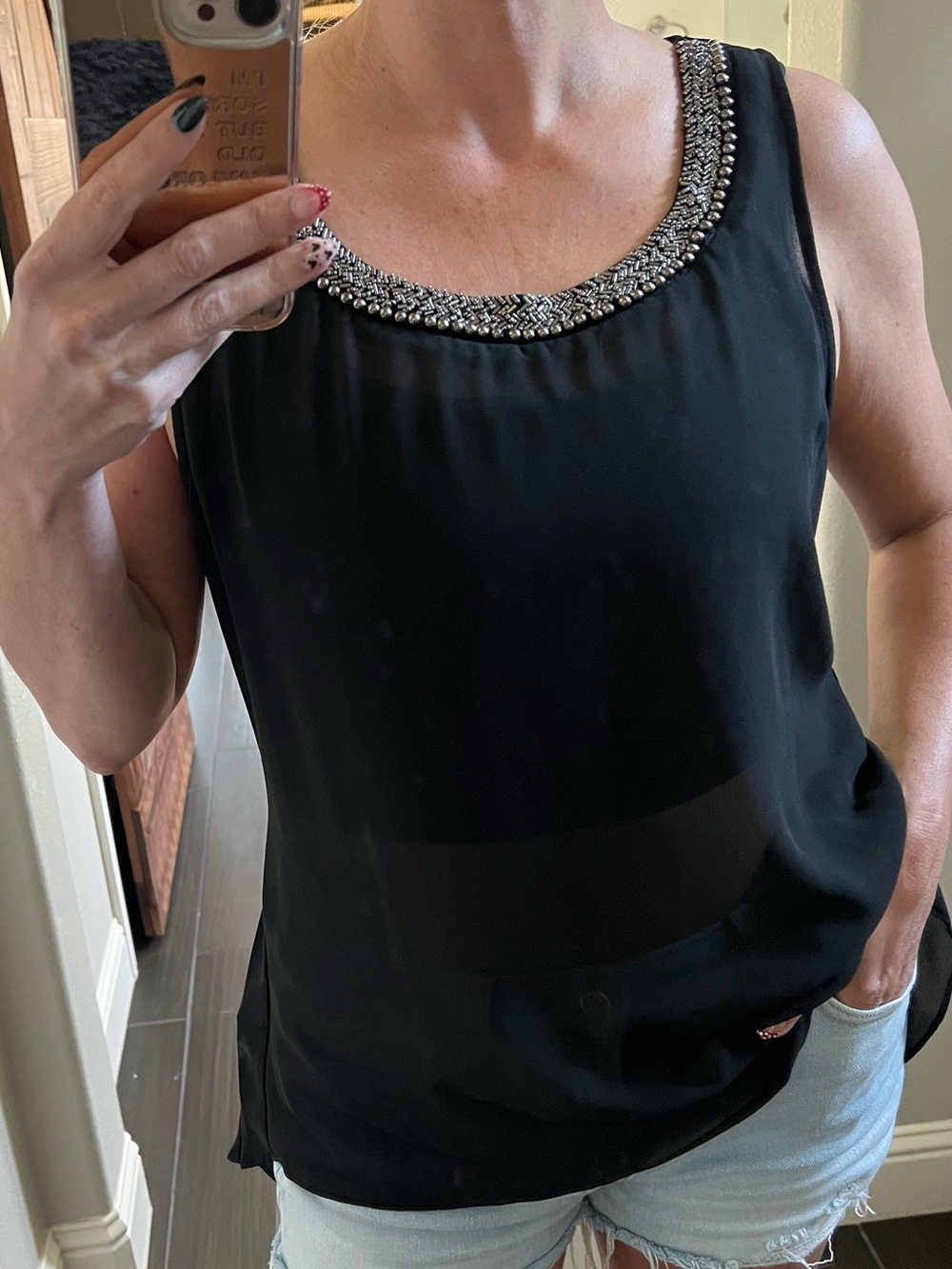 Socialite Black Beaded Scoop Neck Tank